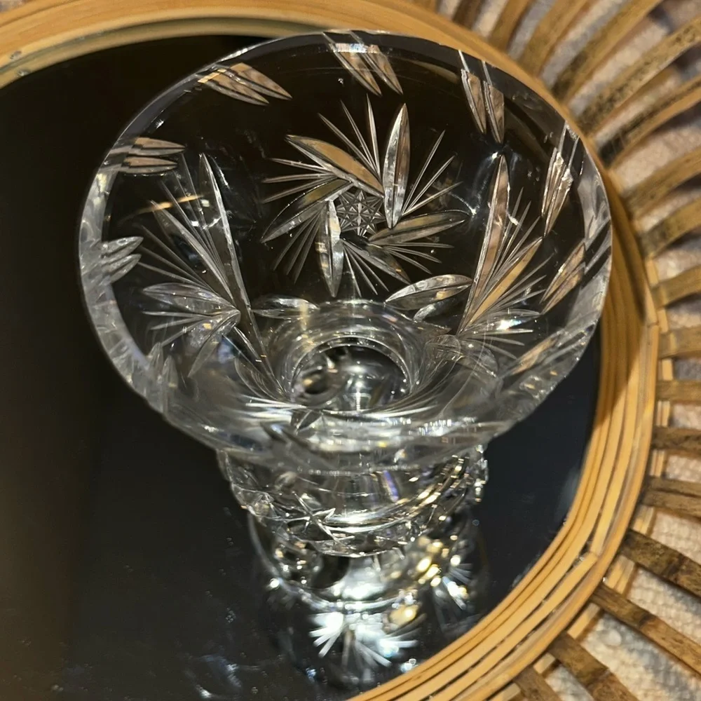 Vintage Bohemian Hand Cut Lead Crystal Pinwheel 3 Footed Vase